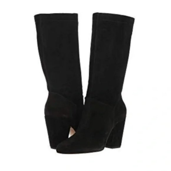 1. State Shoes - 1. State Maribell Mid Calf Slouchy Block Heel Black Suede Boots Size 38/7.5
